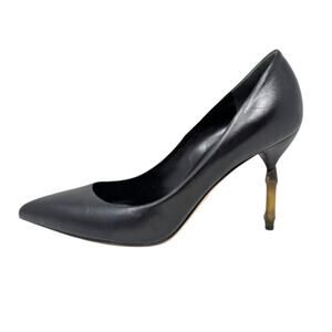Gucci Black Leather Bamboo Heel Pumps 37.5 Pointed Toe